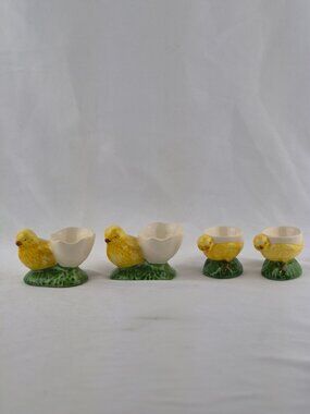 Vintage Ceramic Chick Egg Cups Made in Portuga 2 are Bordallo Pinheiro Set of 4